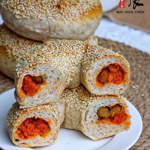 麦小辰 番茄牛肉松夹心贝果欧包面包0现做手作轻食代餐早饱腹全麦 - 图1