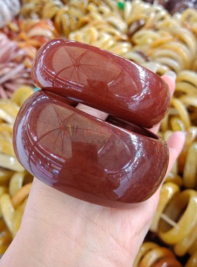 面宽25-41轮胎版手镯天然玉石镯子金丝玉红色加宽加厚妈妈手镯