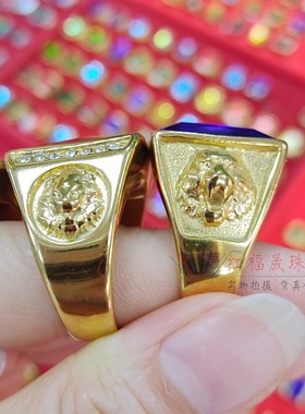 霸气狮王男款戒指红蓝宝石切割工艺男戒老板戒黄铜镀18k老人礼物