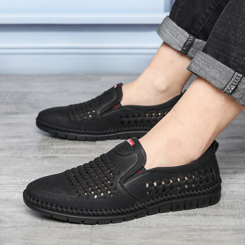 夏季真皮男凉鞋镂空透气男士休闲皮鞋冲孔皮凉鞋网眼驾车防滑鞋子,淘宝优惠券,粉丝福利购,淘宝优惠卷