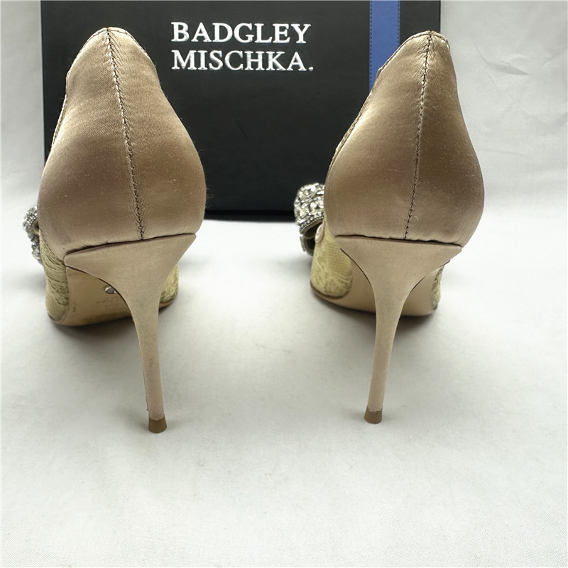 Badgley Mischka百吉利米西卡水钻蝴蝶结蕾丝婚鞋晚宴细跟女单鞋