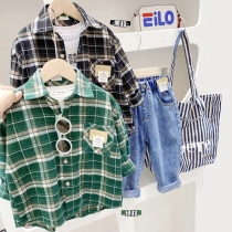 Korean version plaid child shirt foreign air baby pure cotton flip collar blouse Chauuuuuuuuuuuuuuuuuuuuuuuuuuuuuuugini