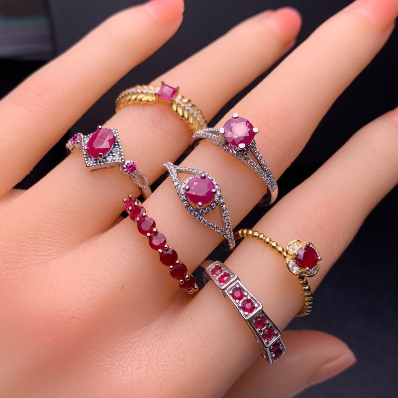 Natural ruby ring, ruby small row oval, round, square ring