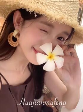 滨海夏日~度假竹藤草编耳环夸张镂空圆形耳钉2025新款耳坠耳饰女