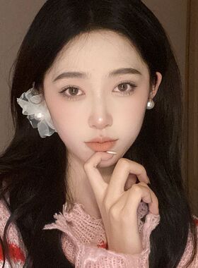 不对称高级感仙气网纱花朵珍珠耳钉女小众设计感夸张气质耳环耳饰