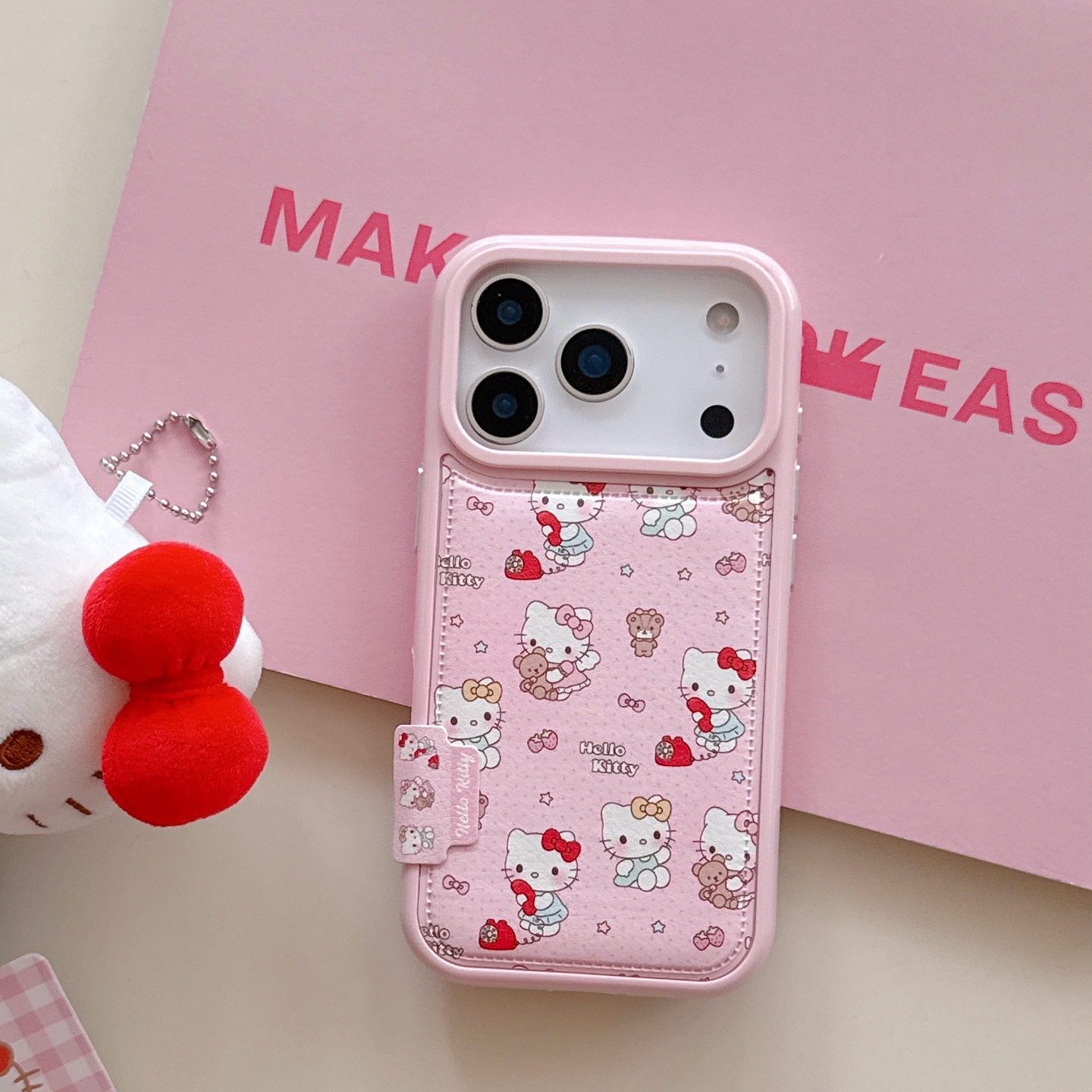 INS秋冬皮质粉色满屏KT猫咪适用苹果17promax手机壳iphone16pro新款15女款14可爱少女软萌13韩系甜美全包硬壳 - 图0