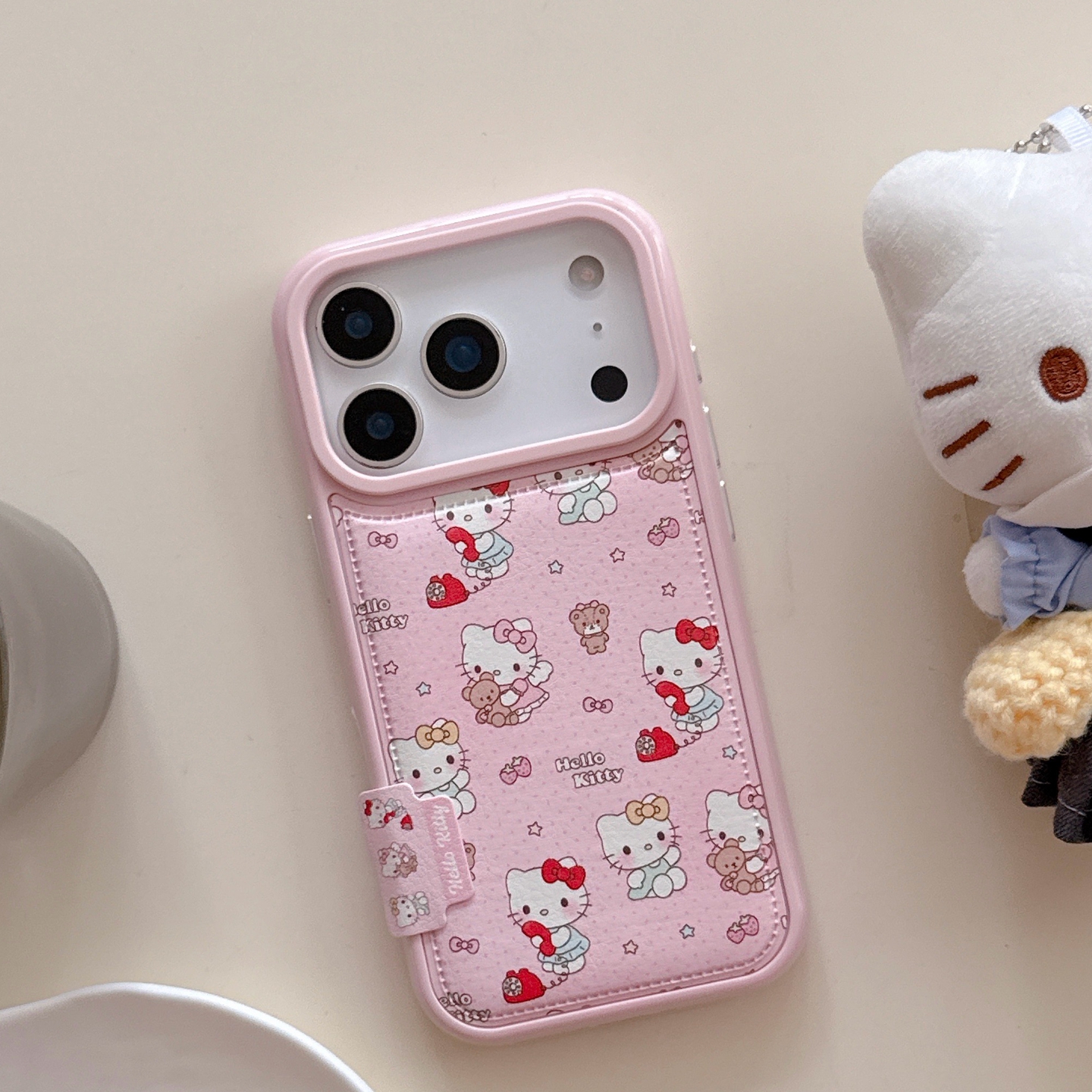 INS秋冬皮质粉色满屏KT猫咪适用苹果17promax手机壳iphone16pro新款15女款14可爱少女软萌13韩系甜美全包硬壳 - 图2