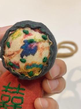 亚麻布莲蓬喜字钱袋项链服装挂件