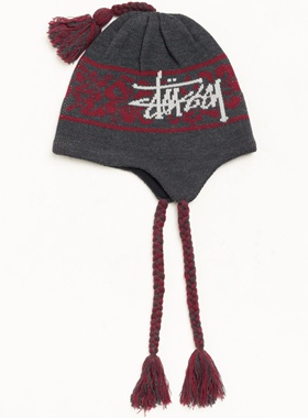 现货 STUSSY HAWAIIAN EARFLAP BEANIE 花卉针织保暖护耳帽 冷帽