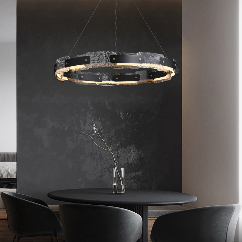 工厂后现代轻奢客厅玻璃圆形样板房卧室设计师环形创意吊灯客厅吊 - 图1