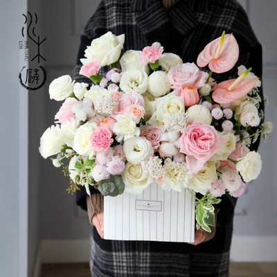 成都水木麟花店鲜花配送同城送花速递花束玫瑰花盒礼盒生日抱抱桶 虎窝淘