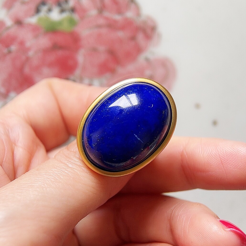 Old mine lapis lazuli large grain 925 silver ring