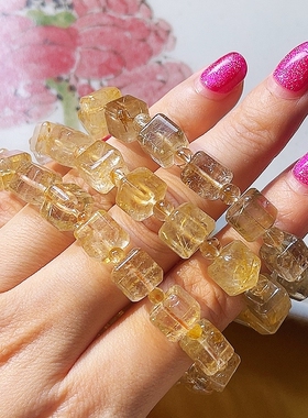 天然金发晶方糖配圆珠手串