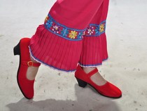 Yunnan Ethnic Waist Drum Shoe Seedlings Song Dance Performance Shoes Plastic Bottom Beijing Womens Style Heel Cloth Shoes Red