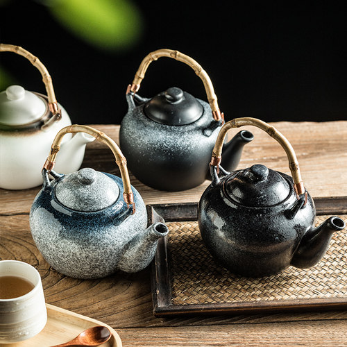 大容量茶壶陶瓷壶 复古日式功夫茶壶竹柄手提壶冲茶壶喝茶单壶 - 图1