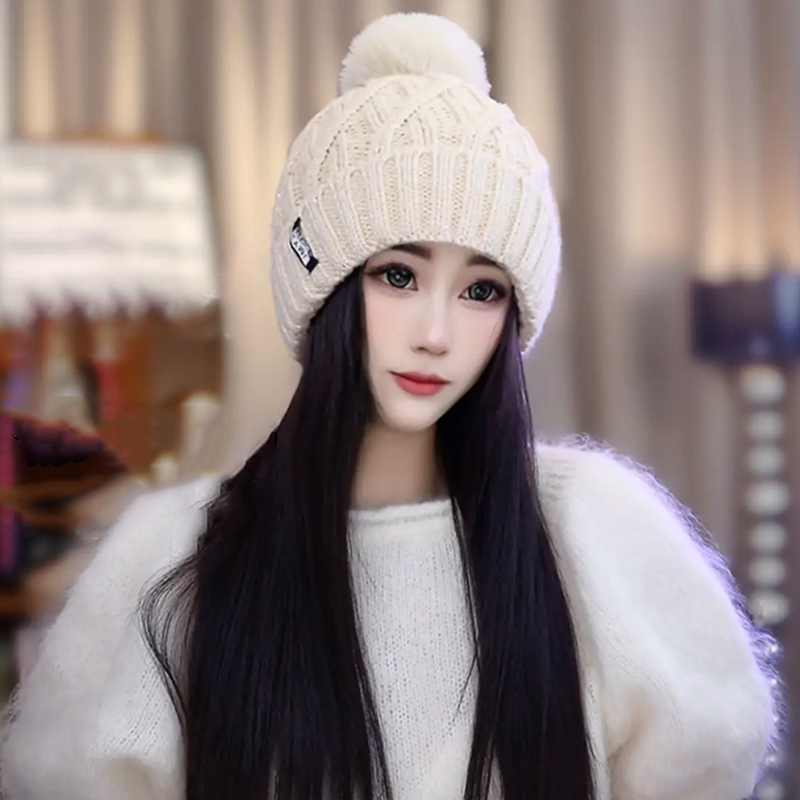 毛球针织毛线帽女秋冬保暖2025新款时尚洋气加厚防寒帽子女包头帽 - 图3
