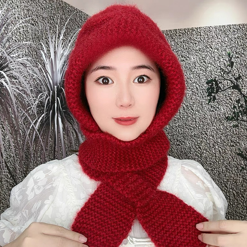 2025新款帽子围巾一体包头帽秋冬保暖中老年加厚护耳针织毛线帽女