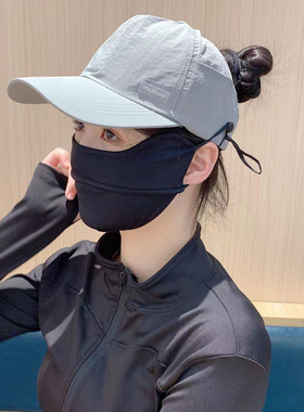 可挂口罩空顶防晒棒球帽夏季防紫外线户外运动扎马尾遮阳鸭舌帽女
