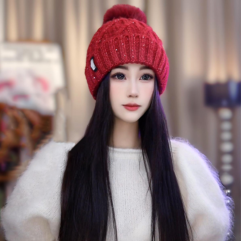毛球针织毛线帽女秋冬保暖2025新款时尚洋气加厚防寒帽子女包头帽 - 图2
