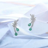 Ювелирное украшение, модные свежие серьги изумруд, золото 18 карат, с драгоценным камнем, европейский стиль