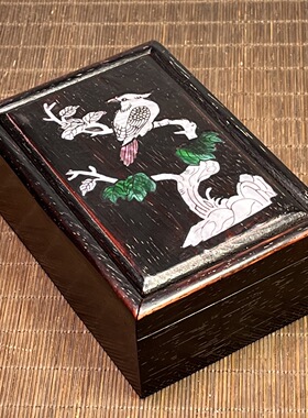 旧藏檀木雕仿古风收藏镶贝抽拉盒首饰品盒收纳盒子15×10×5厘米