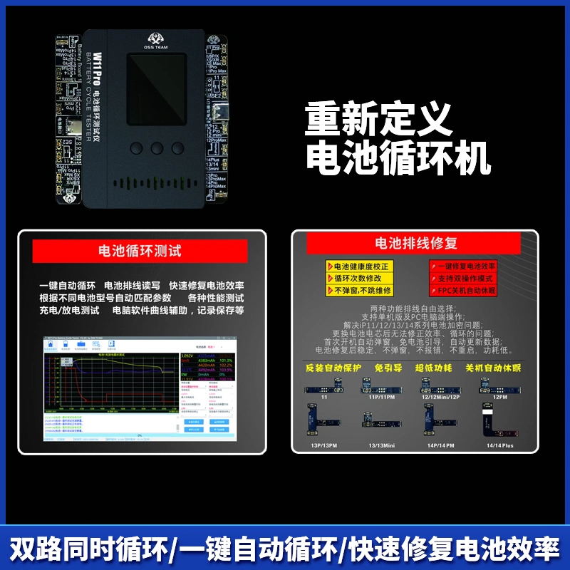 OSSW11Pro+单双路电池循环机测试仪苹果电芯电池快充放电效率修复 - 图1