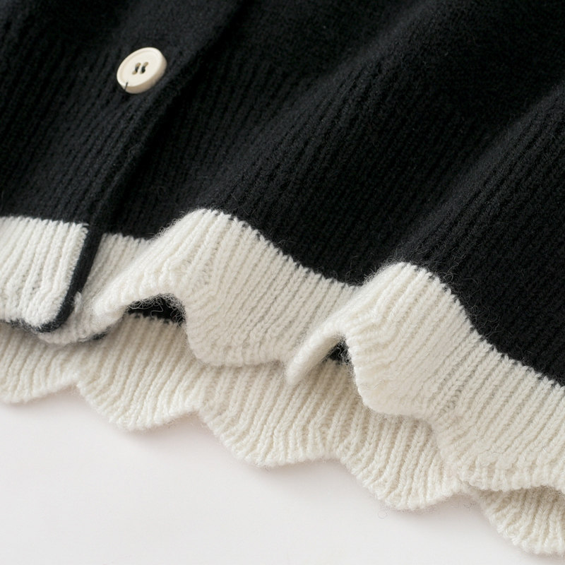 网眼钩花娃娃领~鄂尔多斯市撞色羊绒女开衫加厚双股休闲外穿毛衣,淘宝优惠券,粉丝福利购,淘宝优惠卷