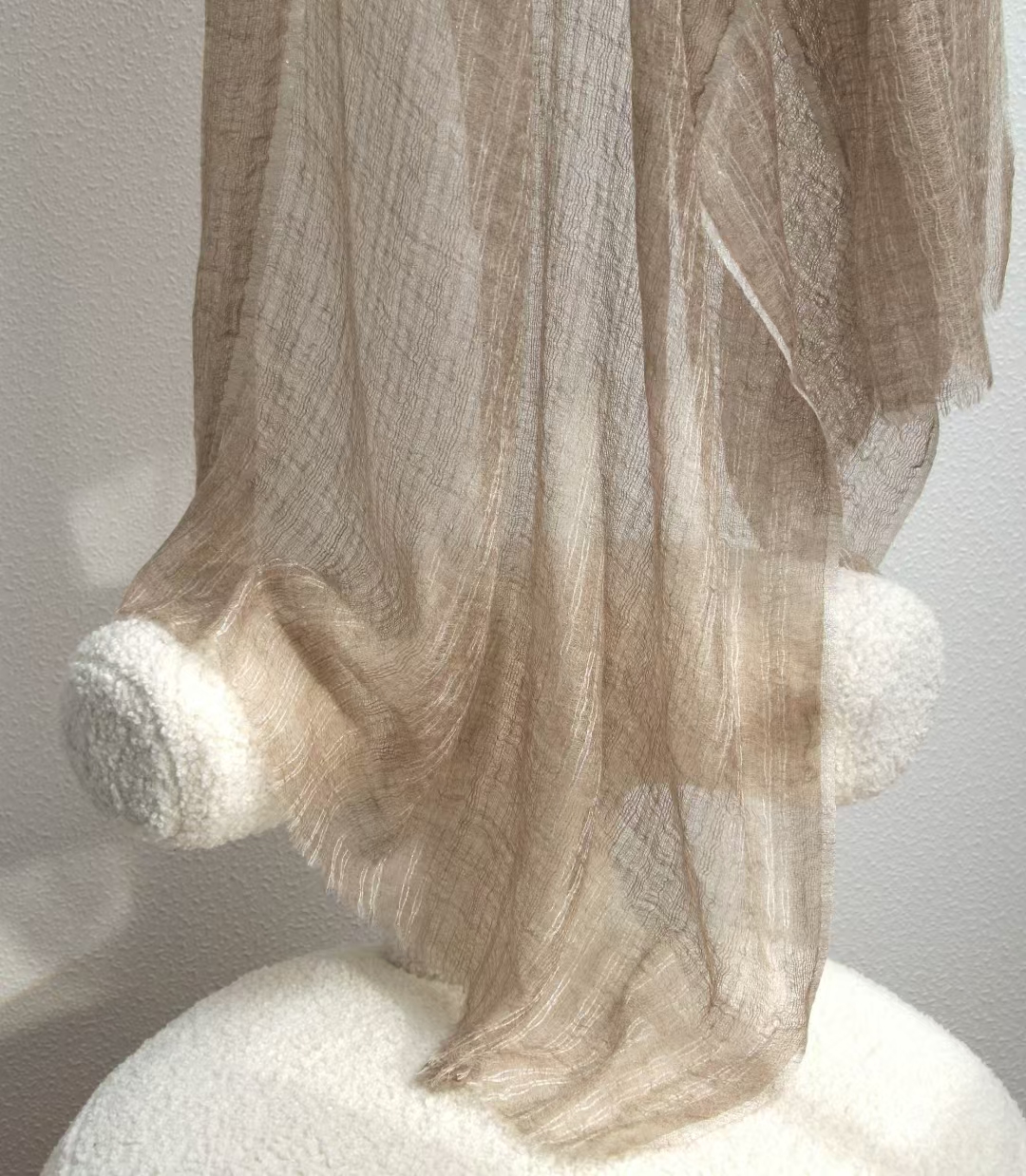 200支羊绒薄银丝线围巾披肩两用空调房多功能防晒围巾白绒 - 图2