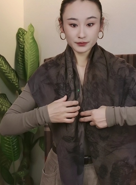 200支云雾纱纯山羊绒手绘春夏防晒空调房方巾三角披肩