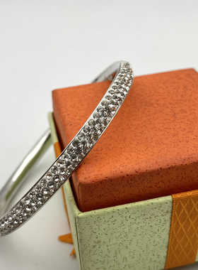 满钻纯银镀金手镯情侣仿白金高碳钻半圈镶钻石手镯男女kS手镯