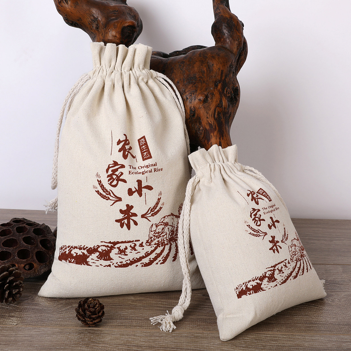 现货农家2小米布袋 5大米小米礼品包装袋10斤帆布抽绳束口袋包邮,淘宝优惠券,粉丝福利购,淘宝优惠卷