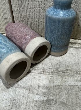 外贸风情 原石晕染色 小号 圆柱形 空心 家用陶瓷摆件
