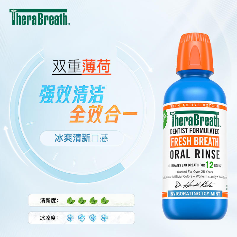 美国TheraBreath凯斯博士漱口水薄荷清新抑菌冰爽0酒精温和除口臭 - 图2