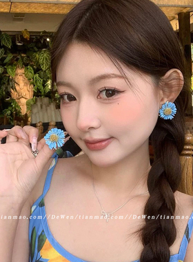 显白清凉感蓝色耳钉女夏气质小众