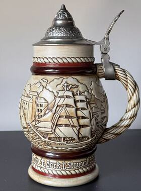 中古扎啤杯德国莱茵石彩绘瓷啤酒杯限量AVON年度限定