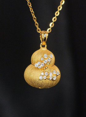 VISING珠宝【福叠】黄金色爆闪蝴蝶葫芦项链吊坠手工刻丝勾丝S925