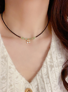 新中式黑色水晶串珠樱桃项链