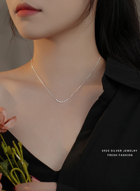 S925银闪钻一字笑脸纯银项链