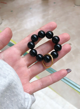 天然黑曜石金圈手捻佛珠招财转运珠文玩装饰品通用佩戴把玩送礼