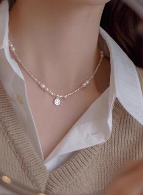 珍珠爱心碎银项链女配饰2025新款