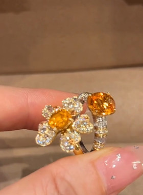 vintage中古太阳花黄色锆石戒指