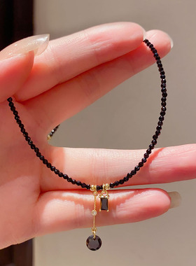 复古黑色水晶项链女款2025新款