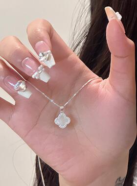 纯银白贝母四叶草项链女款小众
