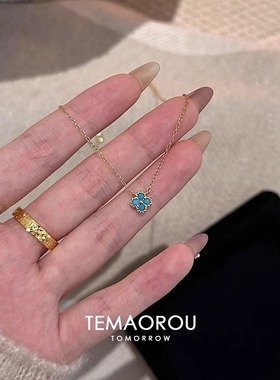 s925纯银绿松石四叶草项链