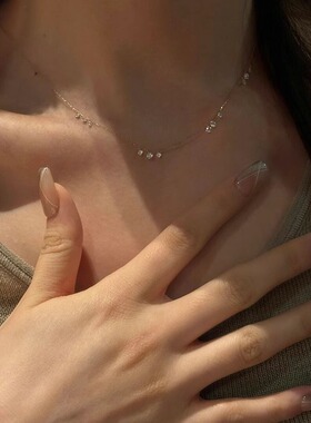 三颗水滴闪钻吊坠流苏项链女