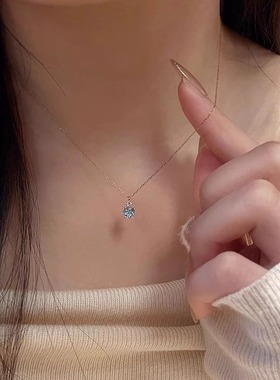 蓝色爱心锆石项链女配饰2025新款