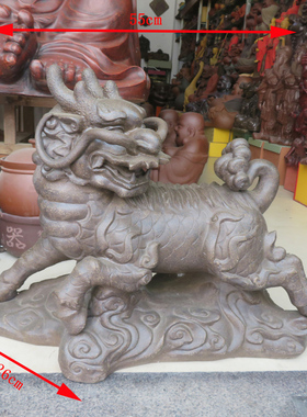 宜兴紫砂麒麟古董古铜泥手工一对