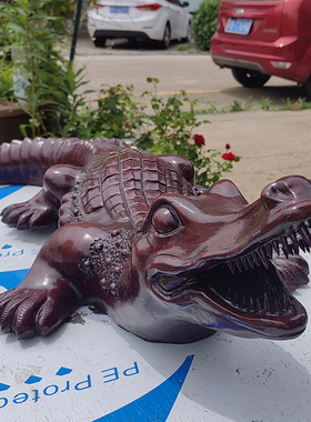 宜兴紫砂雕塑摆件茶宠工艺品做旧上色款名家正品手工紫砂鳄鱼家用