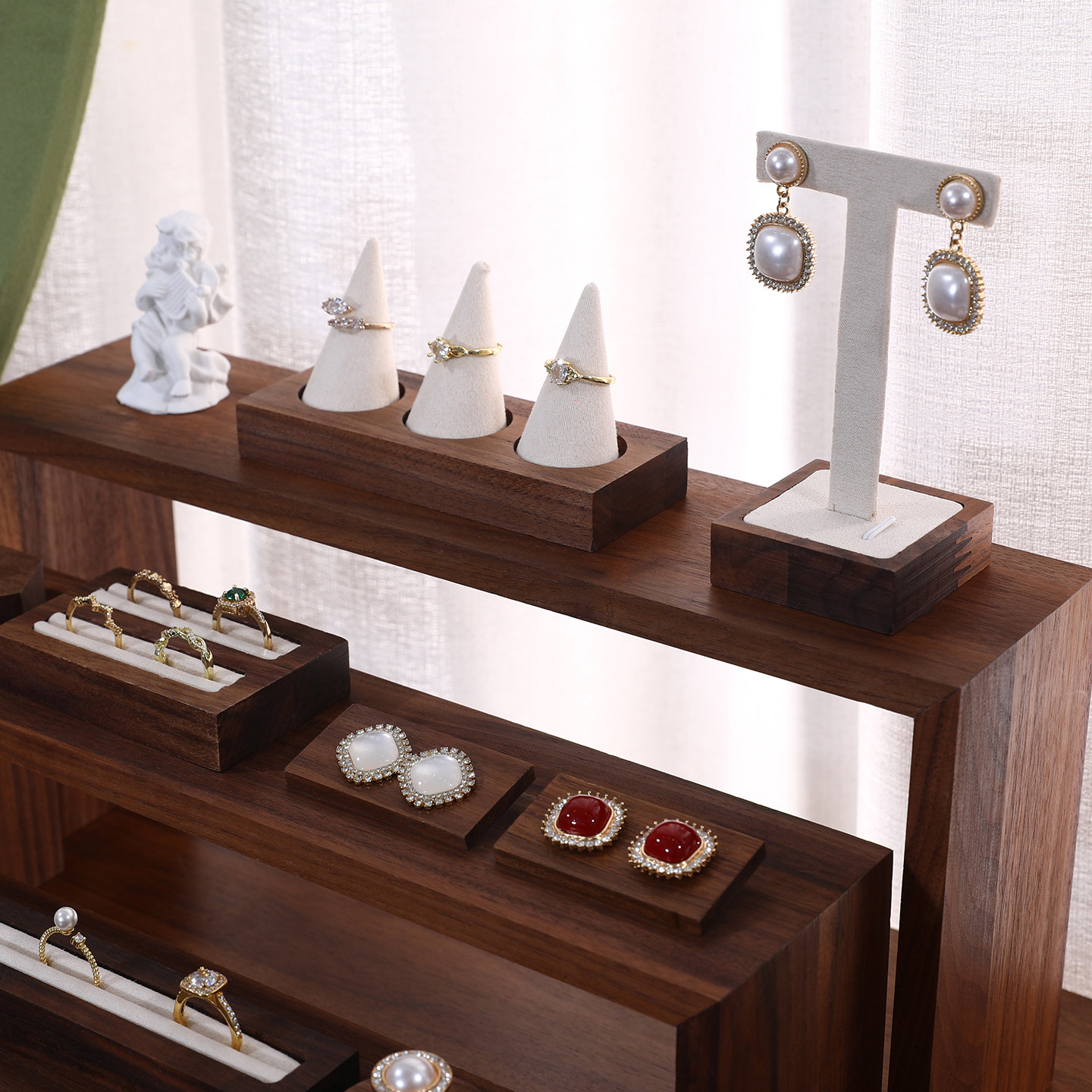 Walnut jewelry ladder display stand mannequin necklace stand