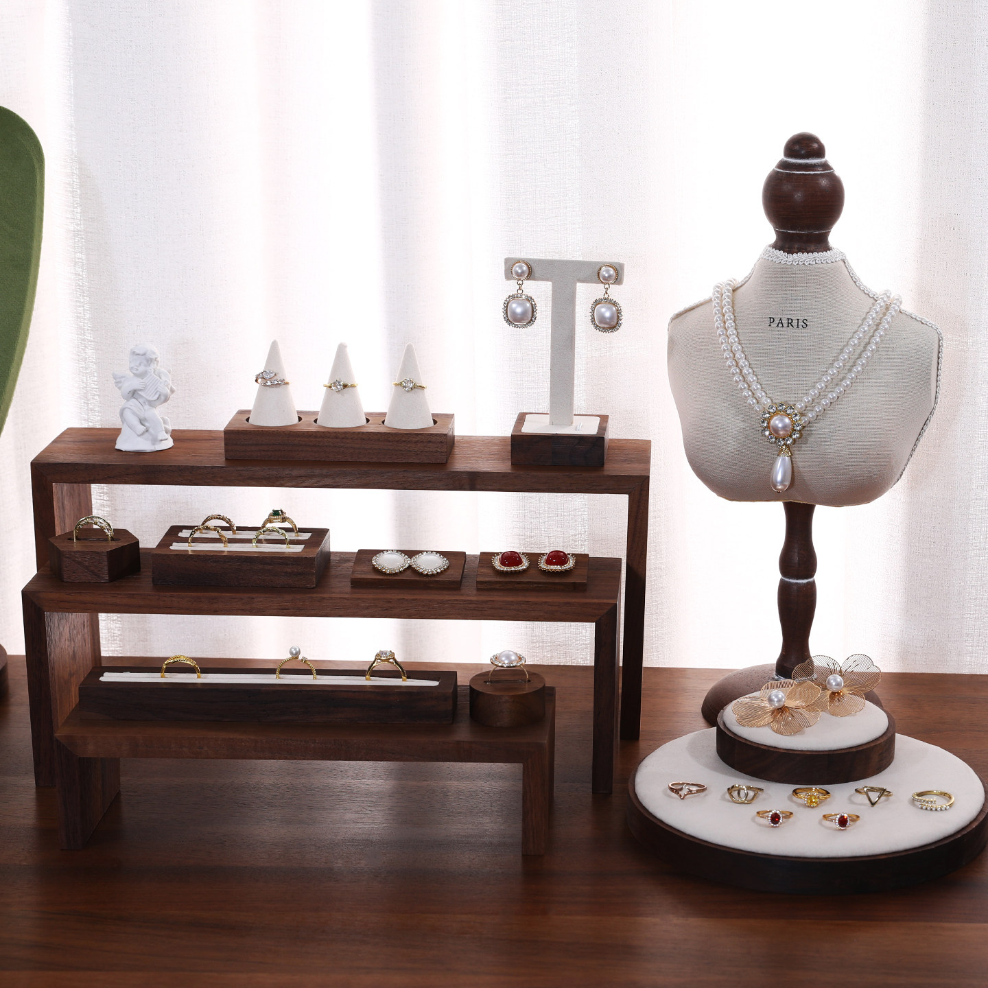 Walnut jewelry ladder display stand mannequin necklace stand